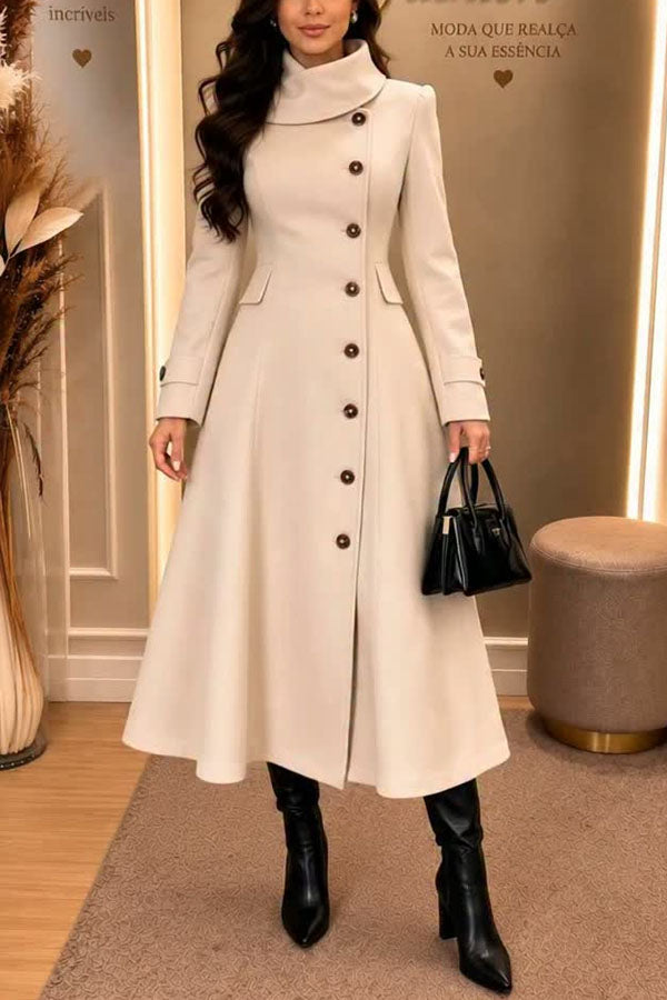 Chill Whispers Turtleneck Long Sleeve Button Pocket Flare Midi
