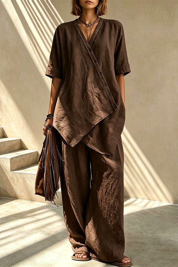 Tulum Asymmetric Linen Two-Piece Set-Consonak