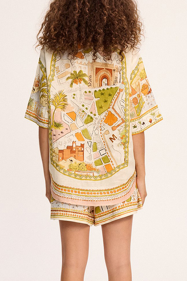 Tropical Vegetation Print Loose Button Elastic Waist Shorts Set | Consonak