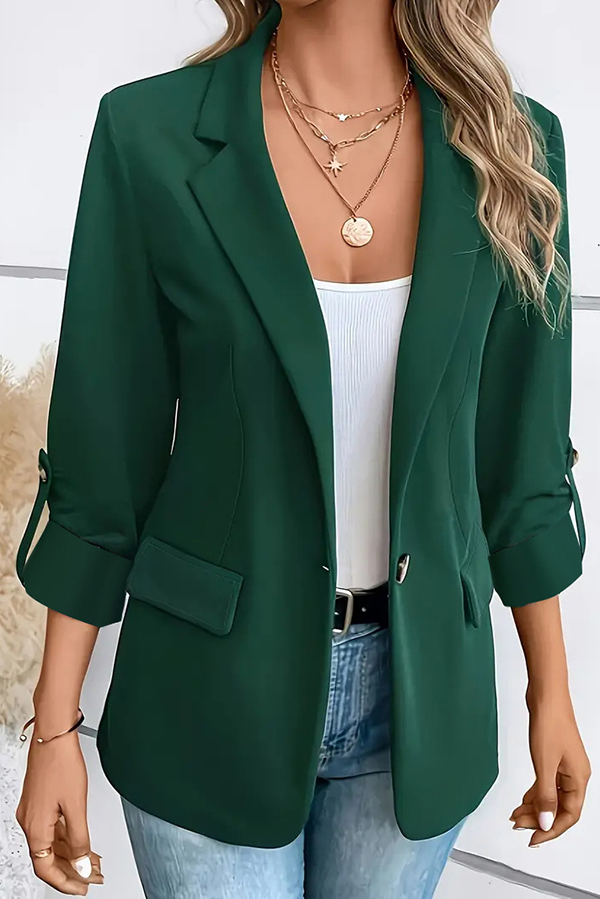 Solid Color Casual Long Sleeve Lapel Blazer-consonak