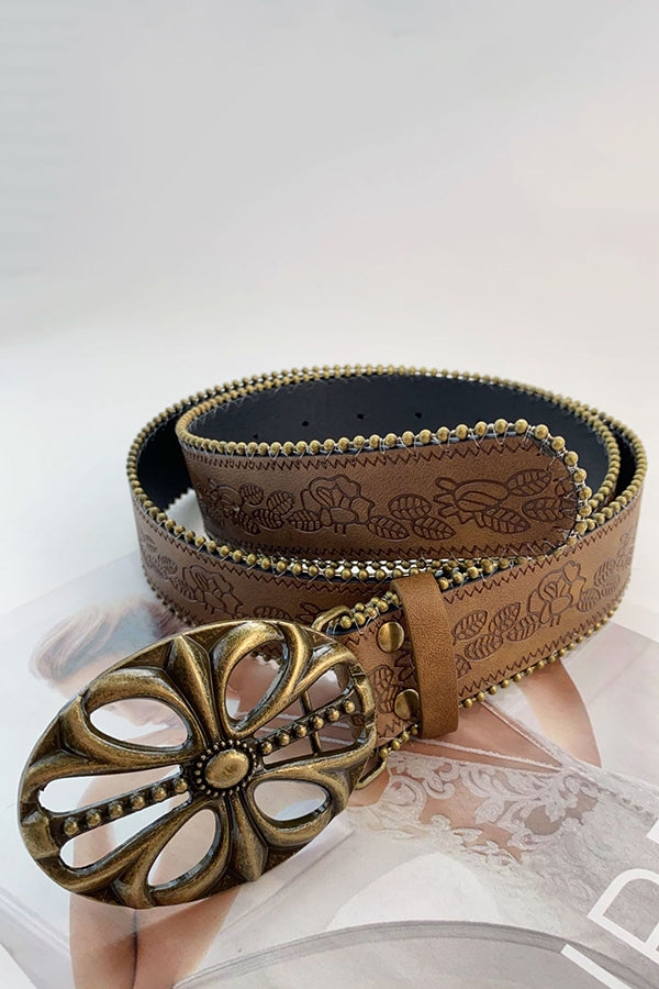 Retro Versatile Faux Leather Carved Brown Belt-consonak