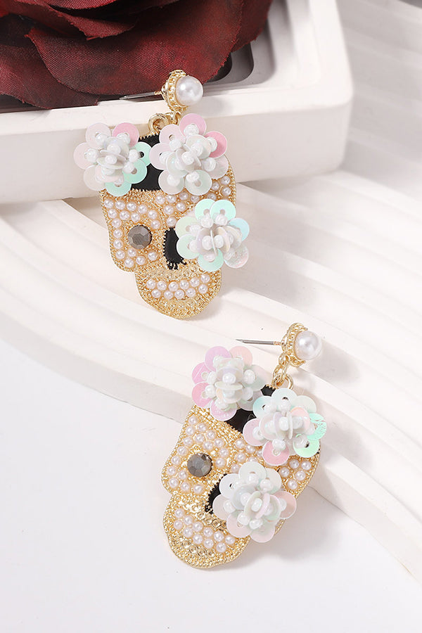 Fashion Flower Skull Diamond Earrings | Consonak