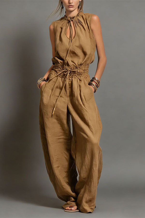 Chic Sleeveless Top and High-Waisted Wide-Leg Pants-Consonak