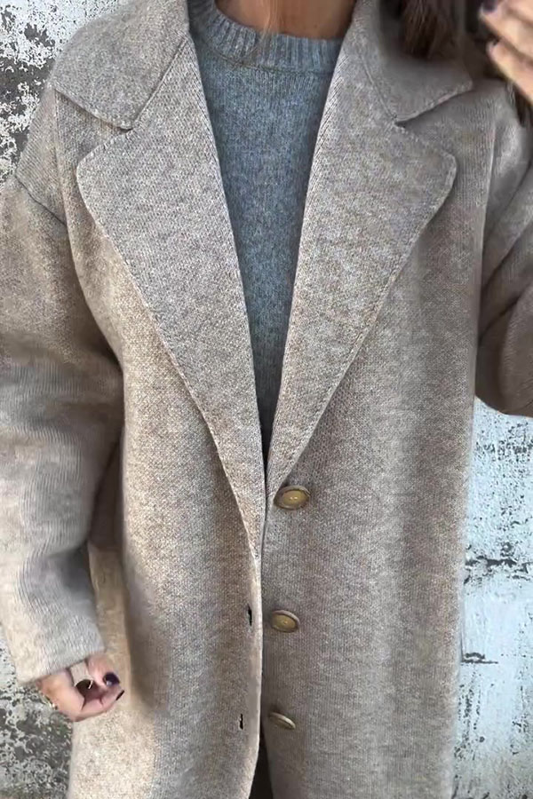 Solid Color Lapel Long Sleeve Loose Casual Jacket-consonak