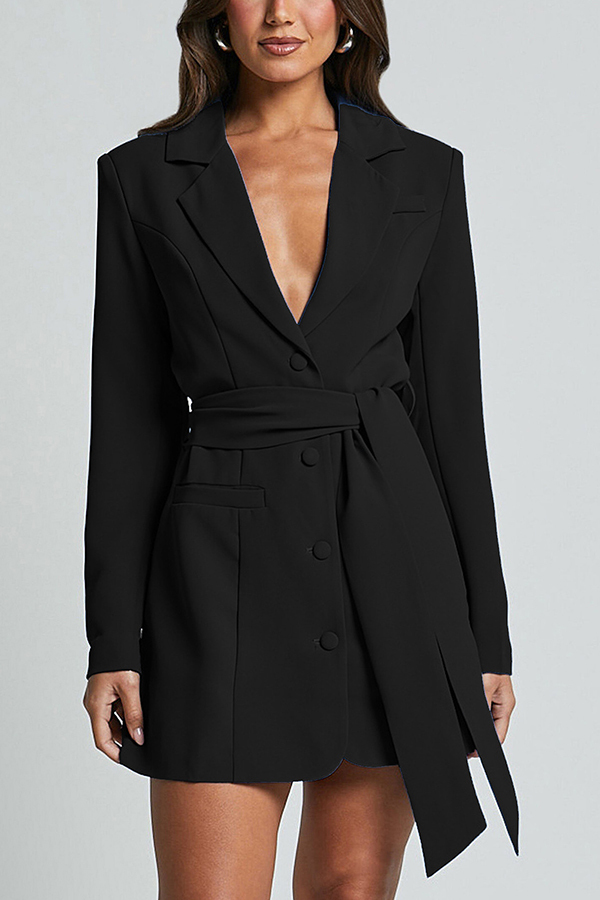 Fashion Pioneer Solid Color Lapel Long Sleeve Lace-up Blazer-consonak