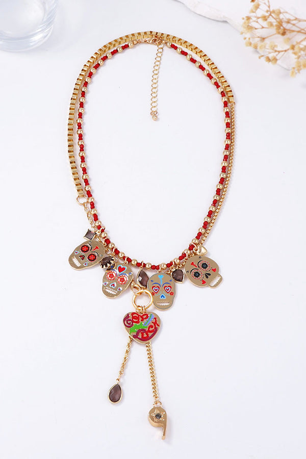 Fashionable Colorful Metal Skull Pendant Necklace-consonak