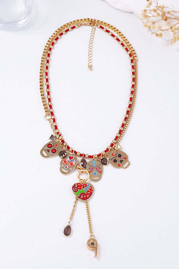 Fashionable Colorful Metal Skull Pendant Necklace-consonak