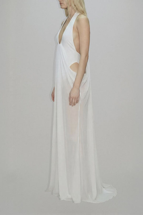 Saffron Muse Draped Halter Dress-Consonak