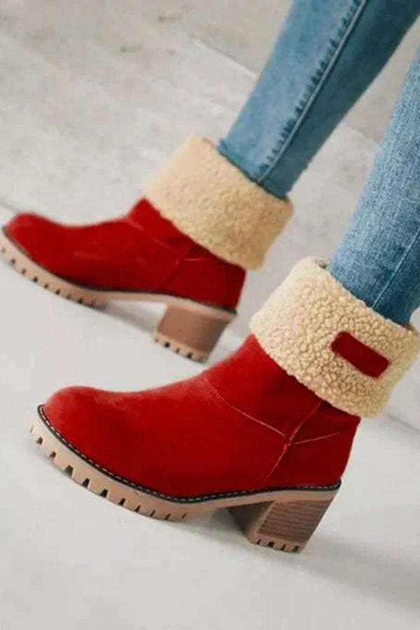 Leopard Print Thick Heel Warm Mid-calf Snow Shoes-consonak