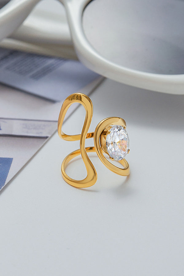 Elegant Zircon Geometric Titanium Steel Ring-consonak