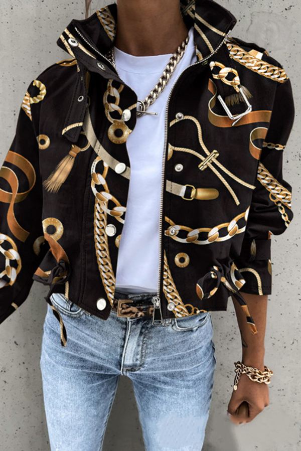 Unique Stylish Printed Casual Pocket Statement Jacket-consonak