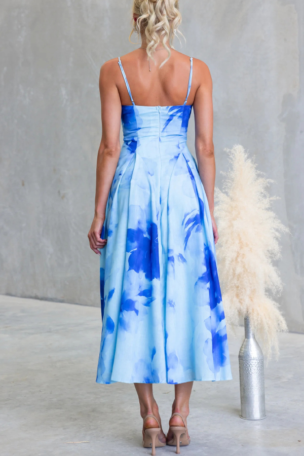 Floral Print Spaghetti Strap Backless Holiday Maxi Dress-consonak