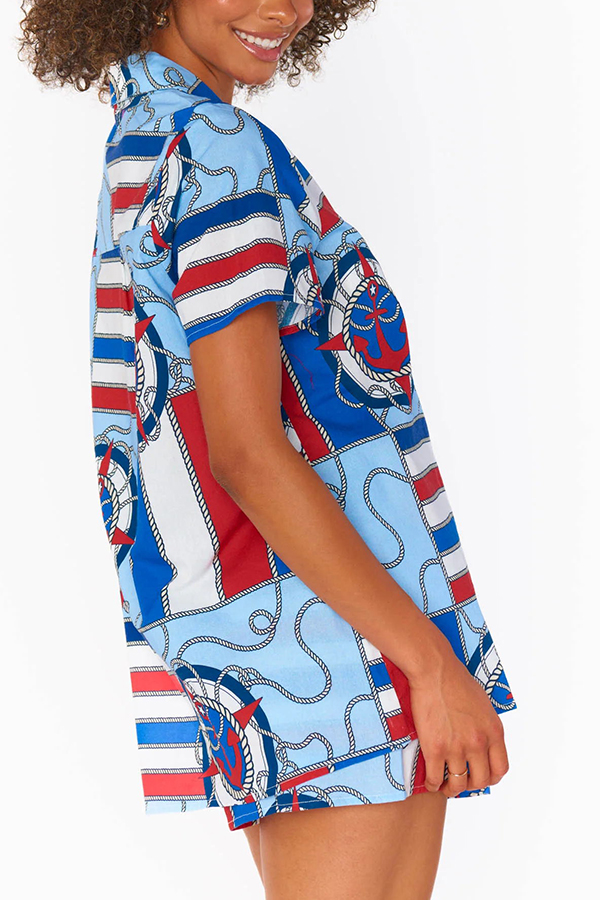 Summer Adventures Unique Print Pocket Loose Shirt and Elastic Waist Shorts PJ / Vacay Set-consonak