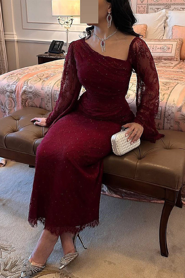 Fashionable Hollow Lace Elegant Slim Hot Diamond Maxi Dress-consonak