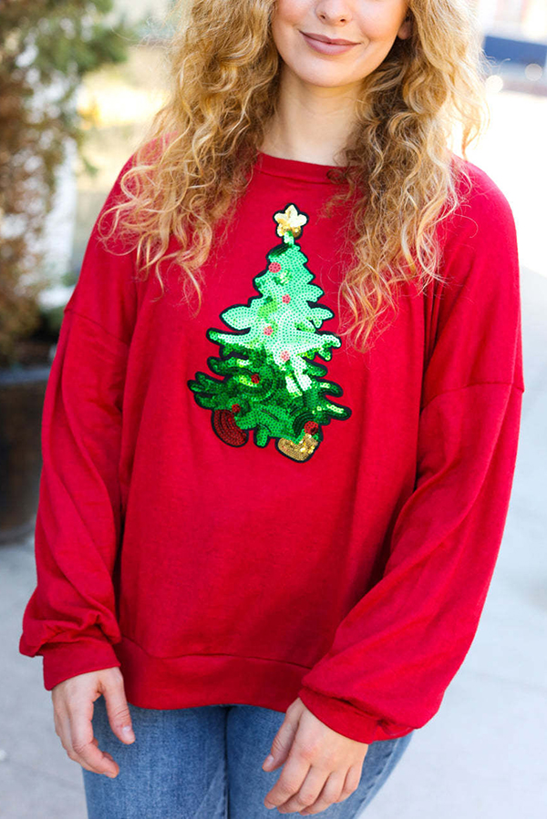 Christmas Tree Holiday Sequined Casual Loose Sweatshirt-consonak