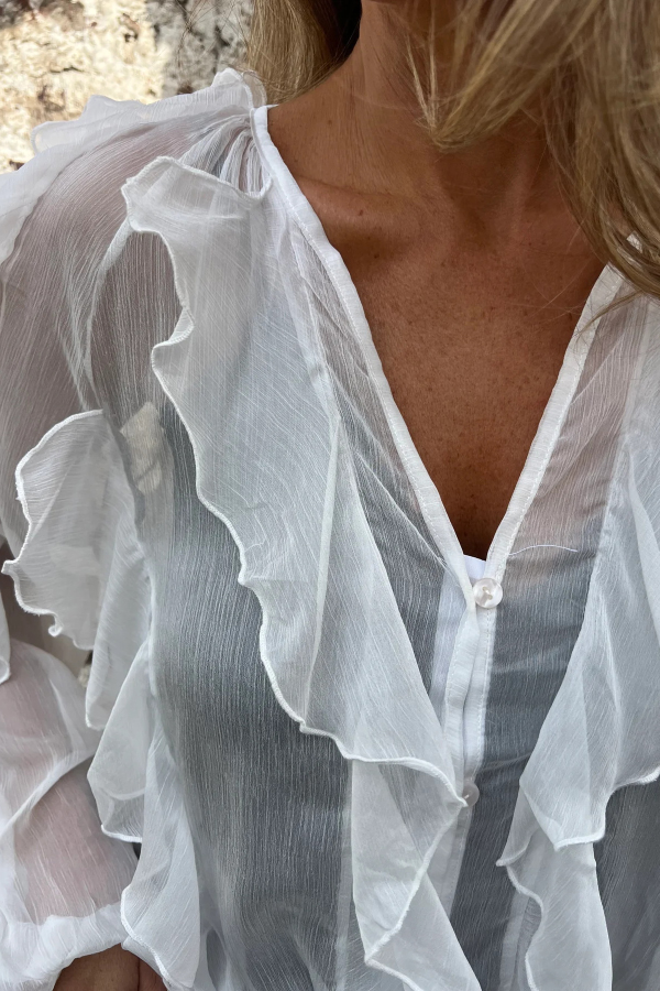 Solid Color Chiffon Ruffled V-neck Patchwork Top-consonak