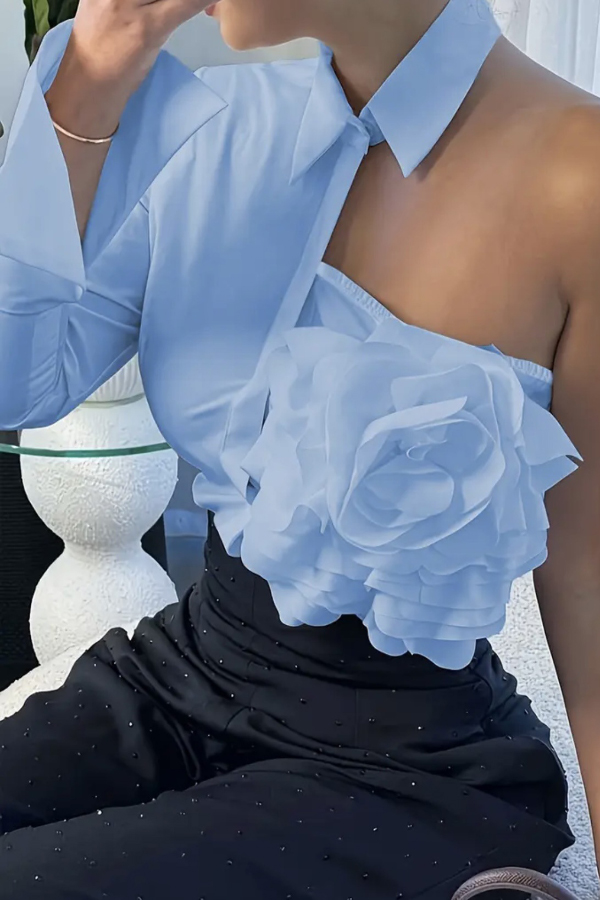 Stylish Three-dimensional Floral Collared Single-sleeve Casual Shirt