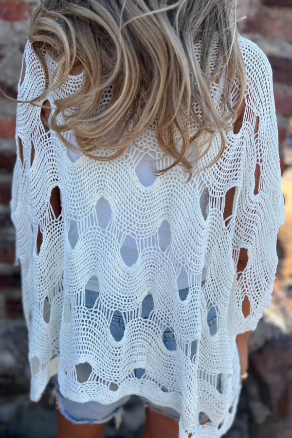 Solid Color Loose-fitting Openwork Casual Knit Top-consonak