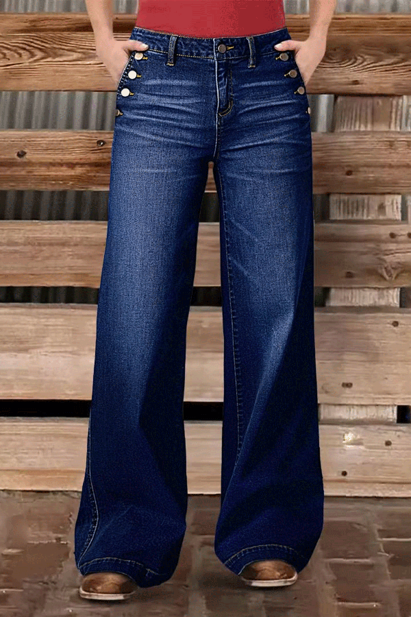Stylish Casual Pocket Stretch Straight Leg Women's Jeans