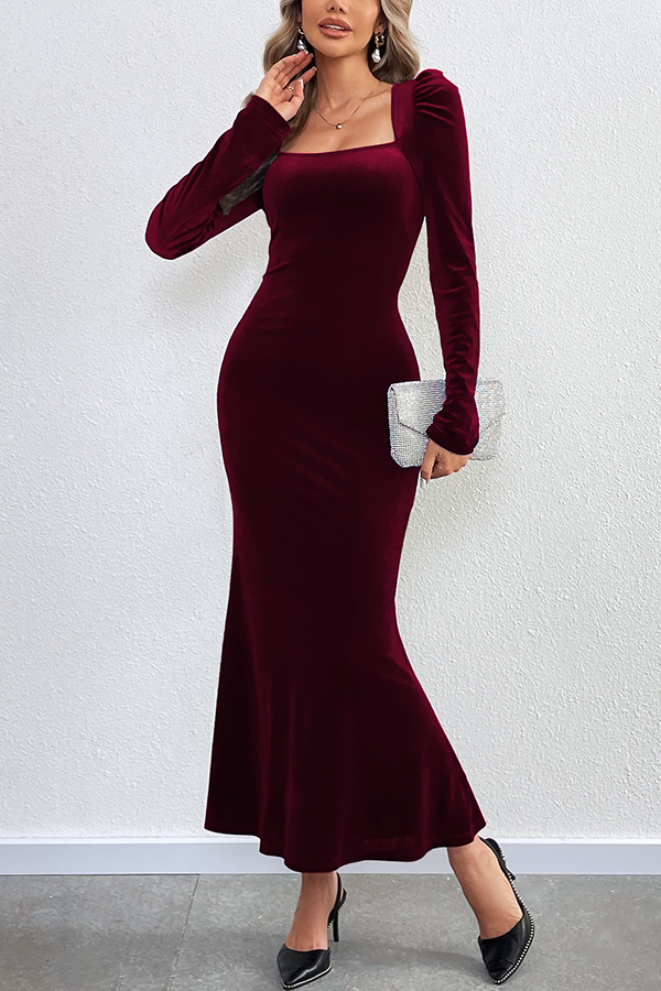 Velvet Long-sleeved Sexy Backless Slim Fit Fishtail Maxi Dress-consonak