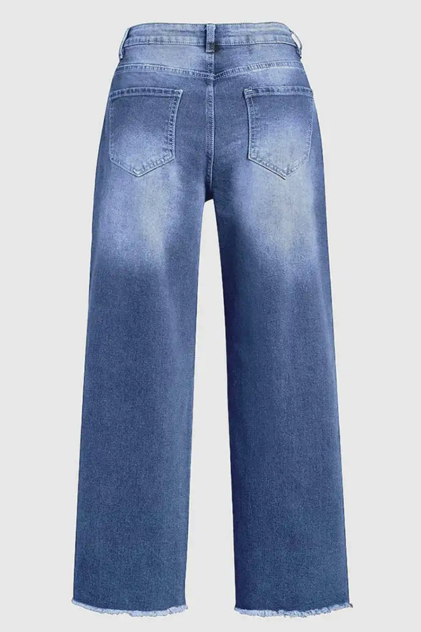 Stylish Raw-edge Mid-rise Pocket Stretch Straight-leg Jeans-consonak
