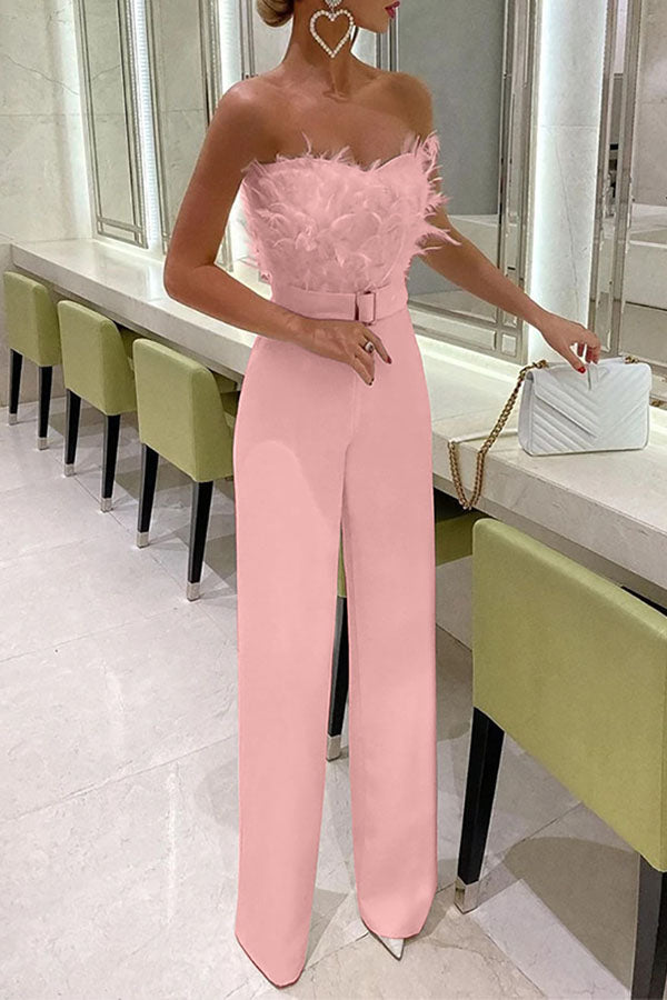 Feather Tube Top Jumpsuit | Consonak