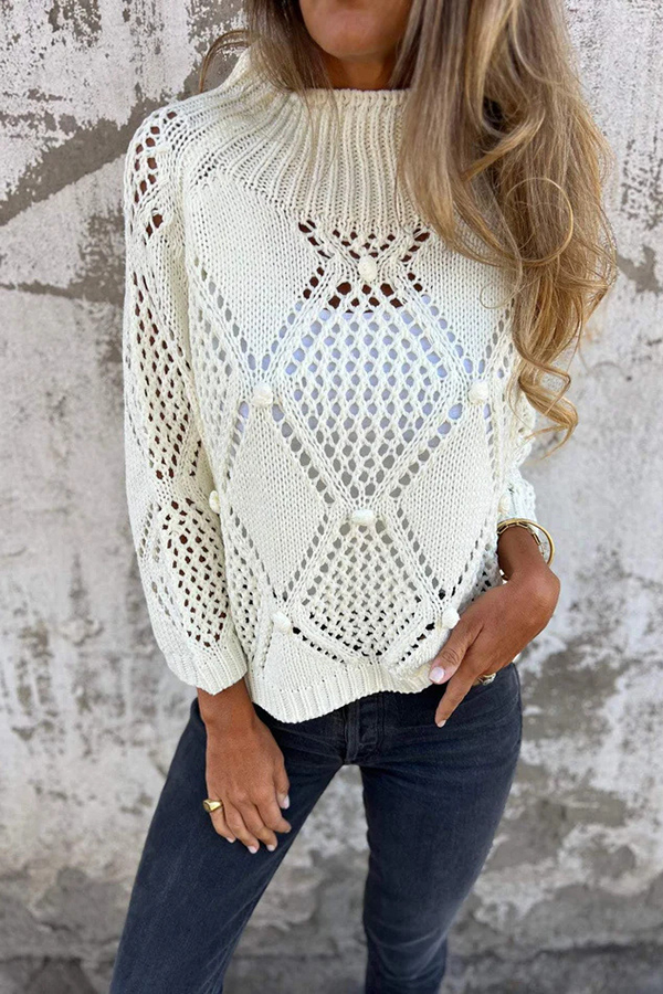 Solid Color Hollow Round Neck Casual Loose Knitted Sweater-consonak