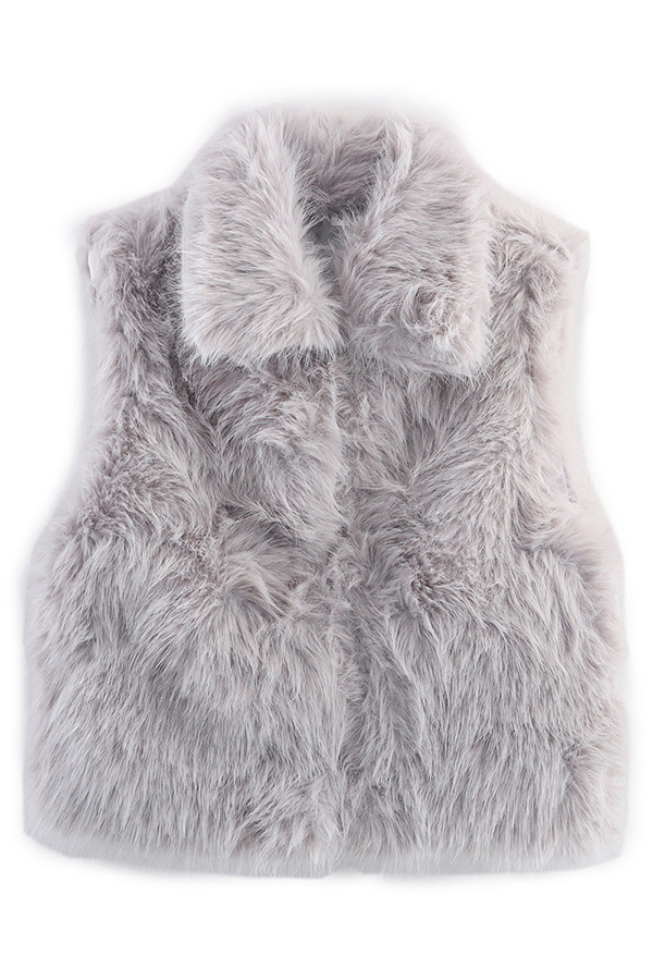 Stylish Collared Sleeveless Short Faux Fur Vest-consonak