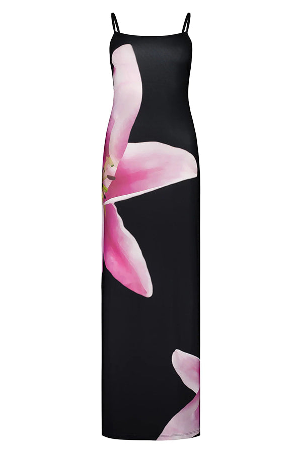 Romantic Beginnings Lily Floral Slip Stretch Vacation Maxi Dress-consonak