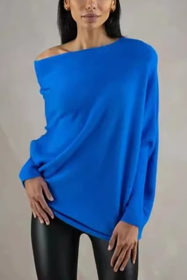 Solid Color Round Neck Long Sleeve Loose Knitted Sweater-consonak
