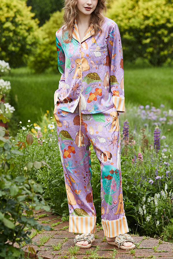 Guinea Pig and Fish Print Home Long-sleeved Two-piece Set | Consonak