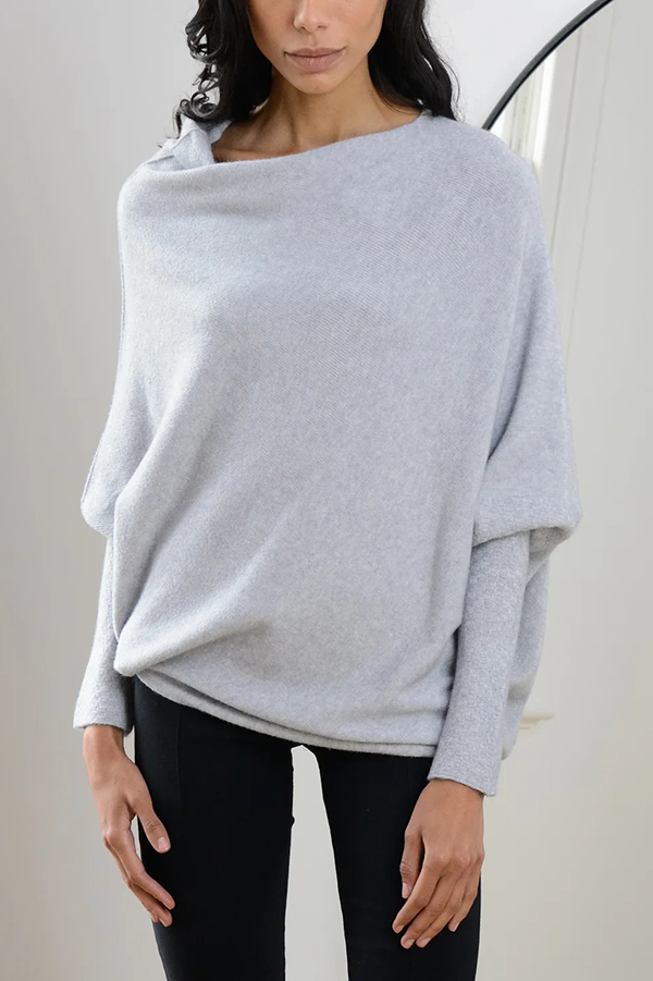 Solid Color Round Neck Long Sleeve Loose Knitted Sweater-consonak