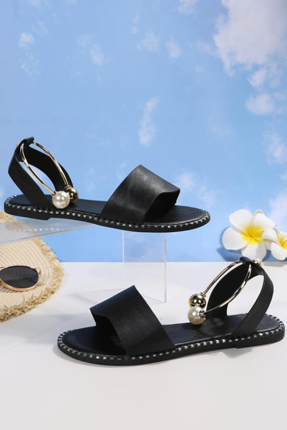 Summer Simple Flat Bottom Pearl Buckle Roman Sandals-consonak
