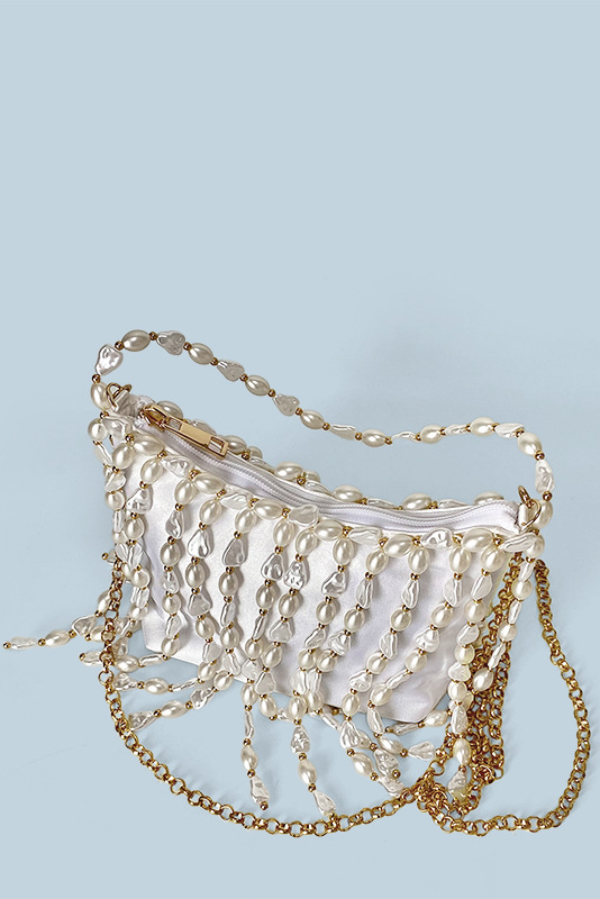 Fashionable Pearl Irregular Beaded Tassel Bag-consonak