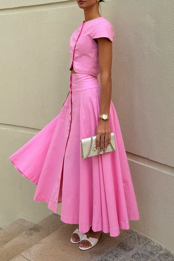 Sofia Button-Front Midi Skirt Set-Consonak