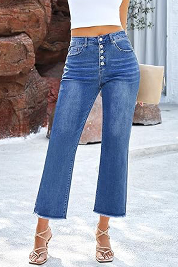 Stylish High-waisted Buttoned Casual Pocket Stretch Jeans