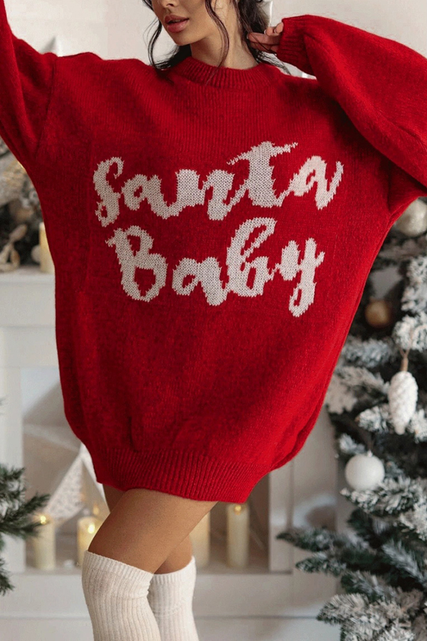 Santa Baby Loose-fitting Long-sleeved Mid-length Knit Sweater-consonak
