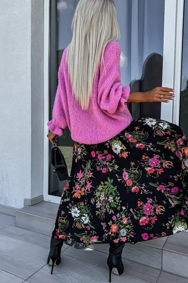 Solid Color Round Neck Ruffled Long Sleeve Knitted Sweater-consonak