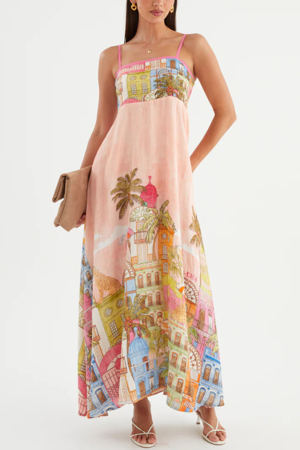 Unique Printed Loose Sleeveless Camisole Casual Vacation Maxi Dress-consonak