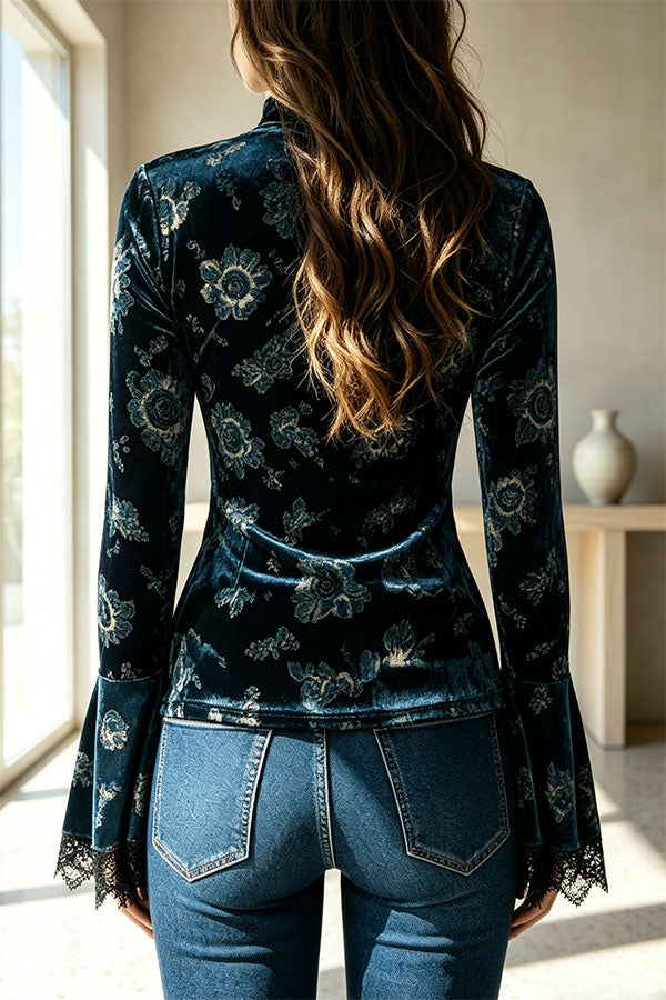 Opulent Midnight Floral Velvet Top-Consonak