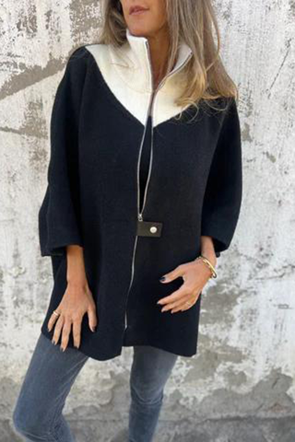 Fashionable Casual Stand Collar Zippered Loose Jacket-consonak