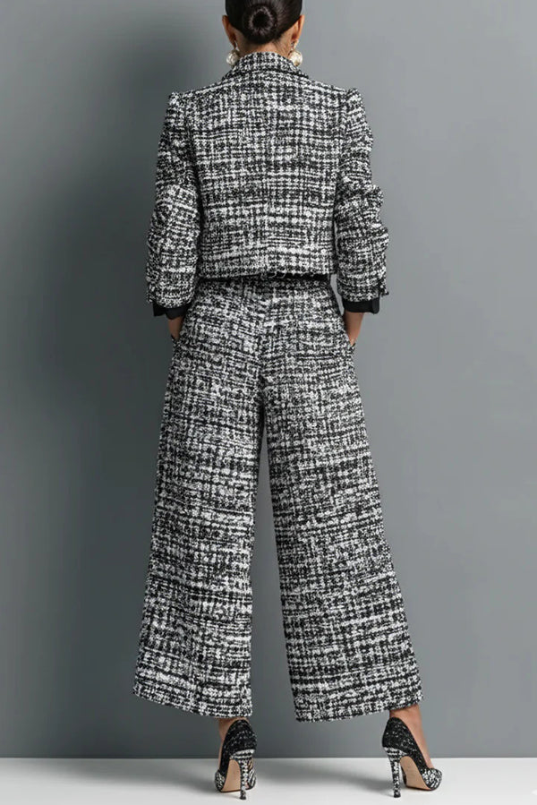 Stylish Long-sleeved Single-breasted Short Jacket and Casual Pocket Wide-leg Pants Sets-consonak