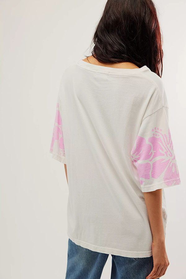 Floral Print Loose Round Neck Short Sleeve T-shirt-consonak