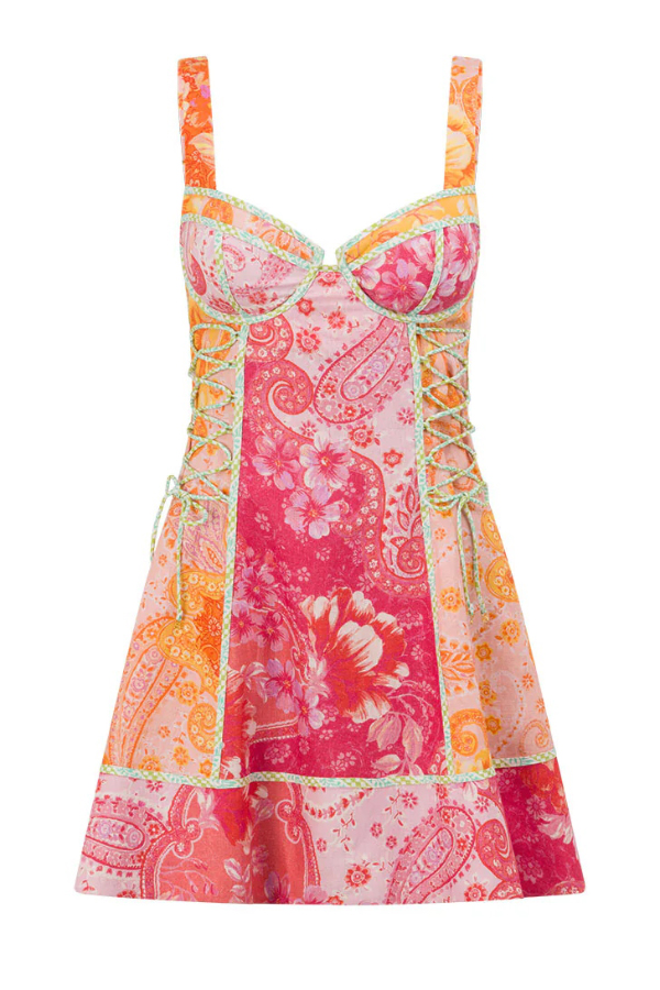 Sweet Floral Print Square Neck Suspender Slim-fit Mini Dress-consonak