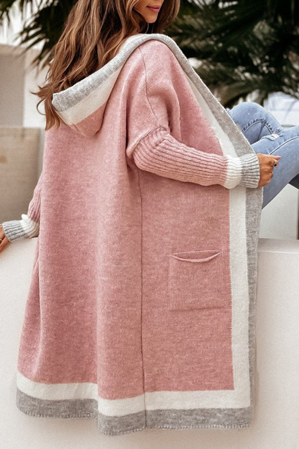 Catch Your Gaze Colorblock Pocket Hooded Long Cardigan-consonak