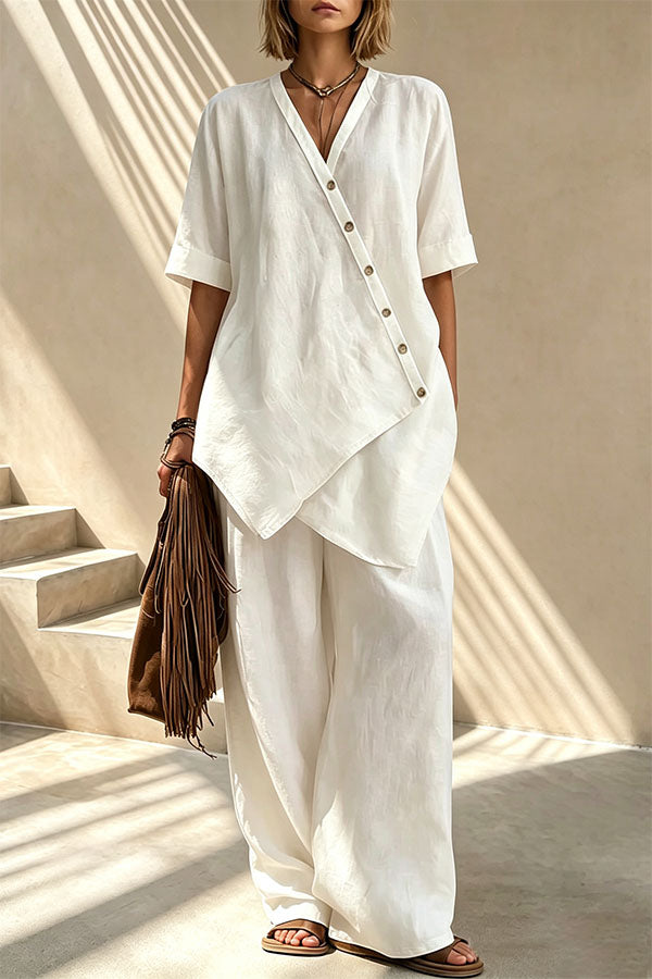 Tulum Asymmetric Linen Two-Piece Set-Consonak