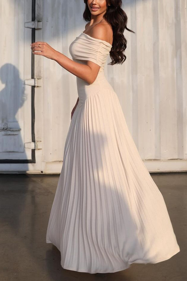 Sexy Off-shoulder Slim Fit Pleated Maxi Dress-consonak