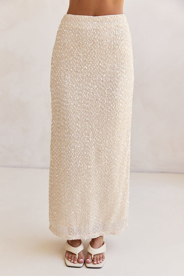 Milla Knit Sequin High Rise Side Zipper Slit Straight Maxi Skirt-consonak