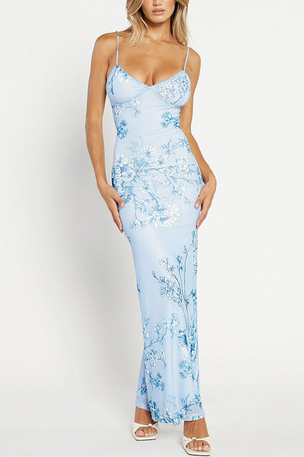 Reveling in The Unknown Floral Print Slip Stretch Maxi Dress-consonak