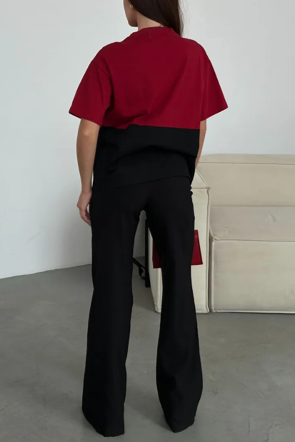 Fashionable Lace Patchwork Loose-fitting Round Neck Short-sleeved T-shirt